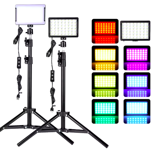 Led Video Light Camera Photography Lighting Kit With Tripod Stand 4 Color RGB Filters For Filming Streaming Studio Shooting