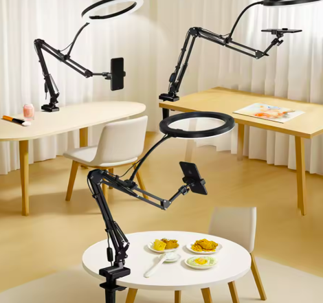 LED Fill Light with Flexible Arm Phone Holder Stand for Video Recording Live Streaming Cooking Adjustable Articulating Arm