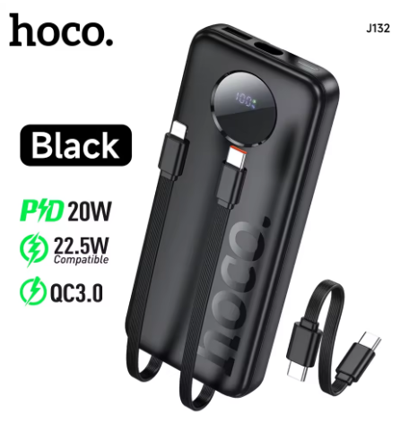 HOCO 22.5W PD20W Fast Charging Power Bank with 3 Cables 10000mAh Portable Extra Battery with LED Digital Display Phone Tablets