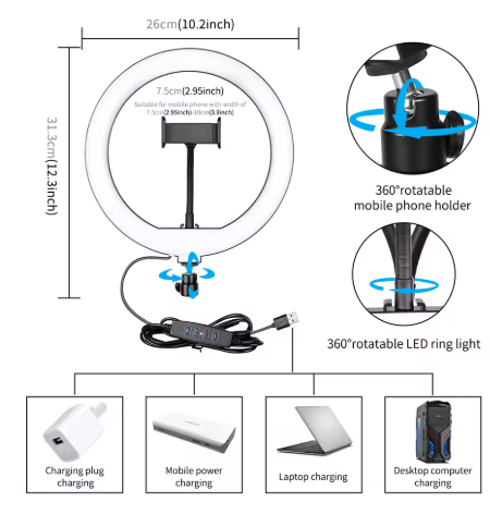 10inch Mini Selfie LED Video Ring Light Lamp With Table Tripod For YouTube Phone Live Photo Photography Studio