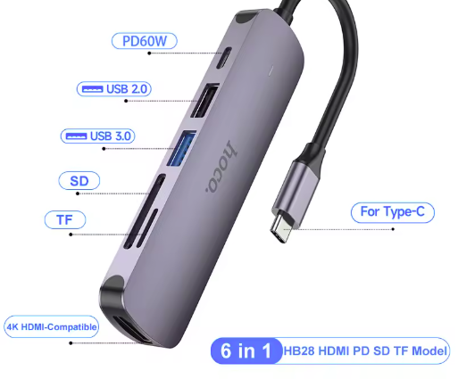 HOCO USB C HuB Type C to USB 3.0 2.0 Adapter PD60W Dock For MacBook Pro Air HDMI-Compatible Splitter 4K 30HZ HDTV OTG Adapters