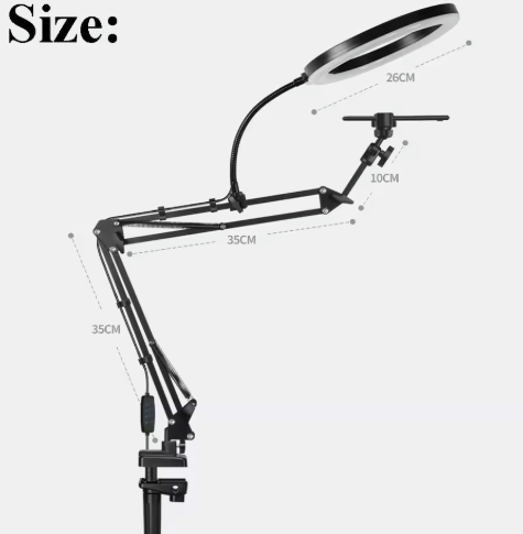 LED Fill Light with Flexible Arm Phone Holder Stand for Video Recording Live Streaming Cooking Adjustable Articulating Arm