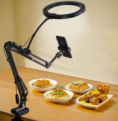 LED Fill Light with Flexible Arm Phone Holder Stand for Video Recording Live Streaming Cooking Adjustable Articulating Arm