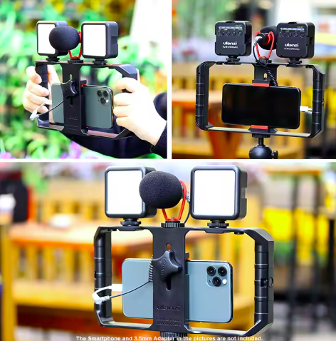 ULANZI Vlog Living Stream Kit Record Microphone Smartphone Video Rig Hand Grip Mini LED Light Kit Mobile Phone Filmmaking Kit